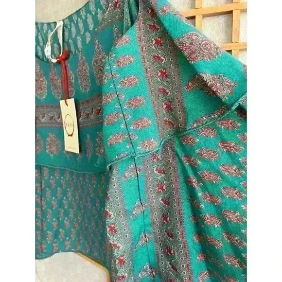 NWT Womens Anthropologie Raga Boho Multicolor Paisley Print Blousey Cropped Top - Picture 6 of 10